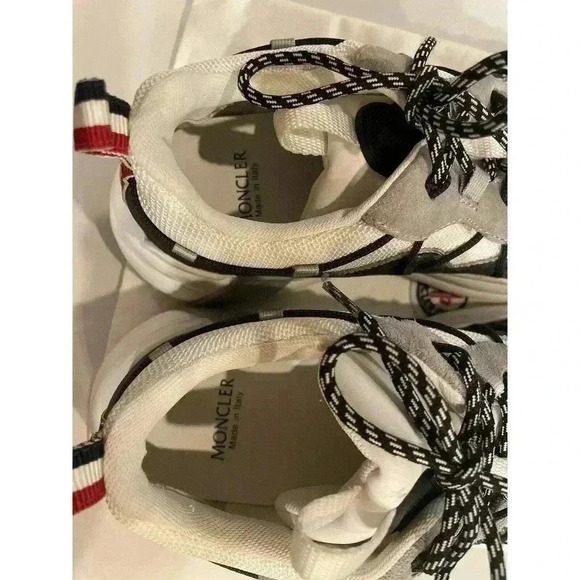Moncler Compassor Low Top Sneakers White Black Grey Women’s 39.5 9.5 Mens 8 Shoe - Picture 10 of 12